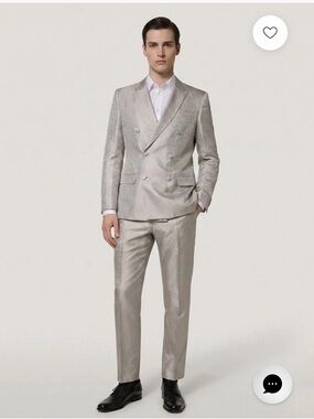 NWT Dolce & Gabbana Martini  Metallic Silk Silver Double-Breasted Suit 44